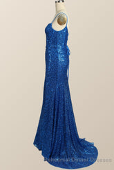 Royal Blue Sequin Mermaid Long Semi Formal Prom Dress